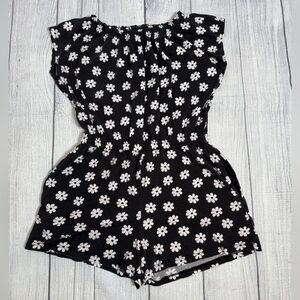 Old Navy Girls Black & White Daisy Floral Romper Size XL (14- 16)